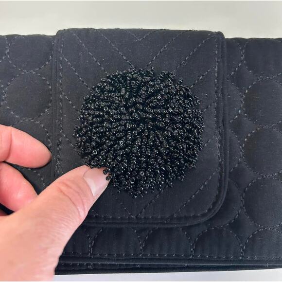 Vera Bradley BAROQUE Black Handbag Evening Clutch Flower Quilted Chain Strap - Picture 3 of 5